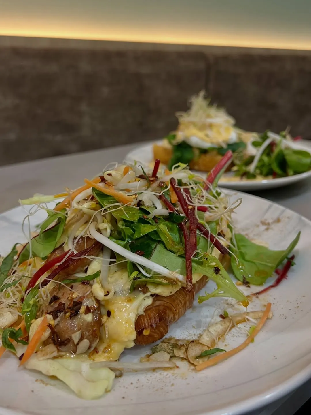 A fresh salad plate with crisp slaw, greens and herbs